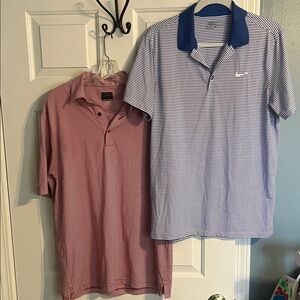 Nike White and Blue Striped Polo Shirt